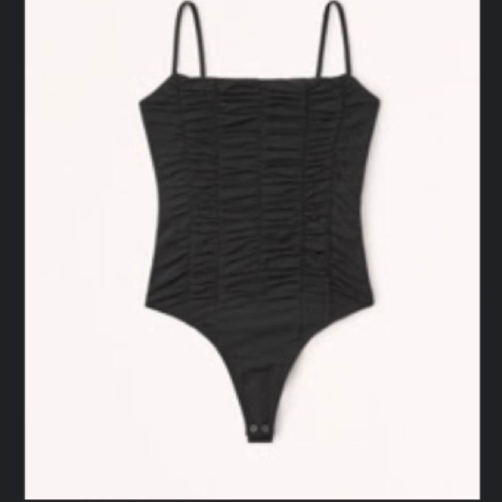 Abercrombie & Fitch Black Slinky Cami Ruched Bodysuit